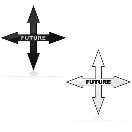 Concept illustration showing an icon with arrows pointed in four directions and the word future inside of itのイラスト素材