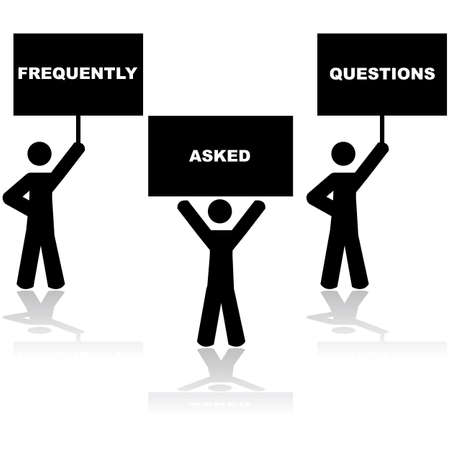 Concept illustration showing three people holding up signs making up the sentence Frequently Asked Questionsのイラスト素材