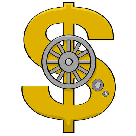 Cartoon illustration showing a safe door shaped like a dollar signのイラスト素材