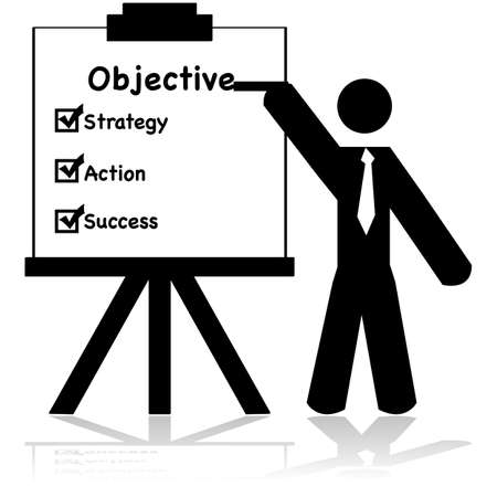 Icon illustration showing a businessman making a presentation about business objectivesのイラスト素材