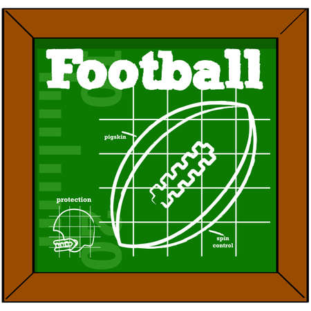 Cartoon illustration showing a blackboard with instructions about a football and a helmetのイラスト素材
