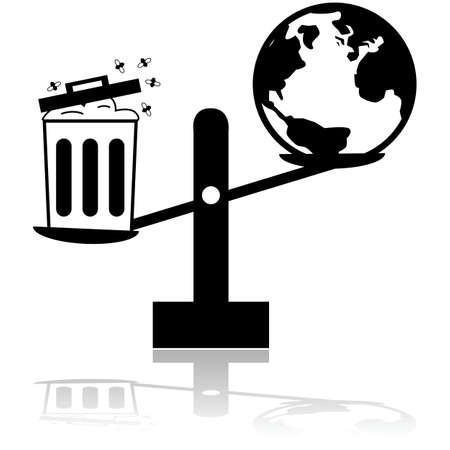 Concept illustration showing a scale balancing planet Earth with a garbage canのイラスト素材