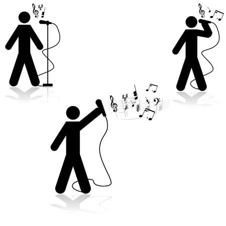 Icon illustration showing a man in three different singing poses with musical notes beside himのイラスト素材