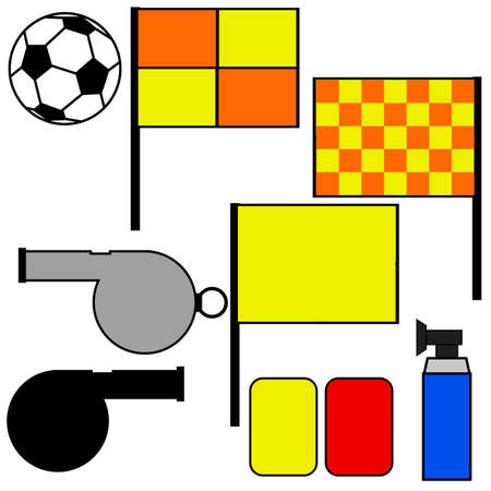 Cartoon illustration showing tools commonly used by soccer refereesのイラスト素材