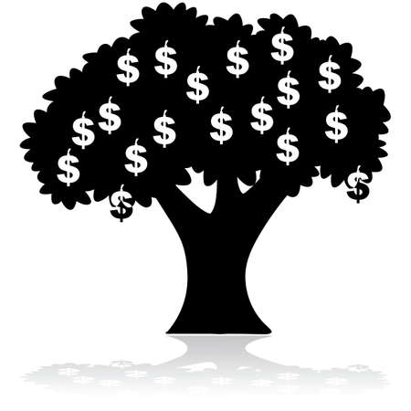 Concept illustration showing a tree with money (dollar signs) growing on itのイラスト素材