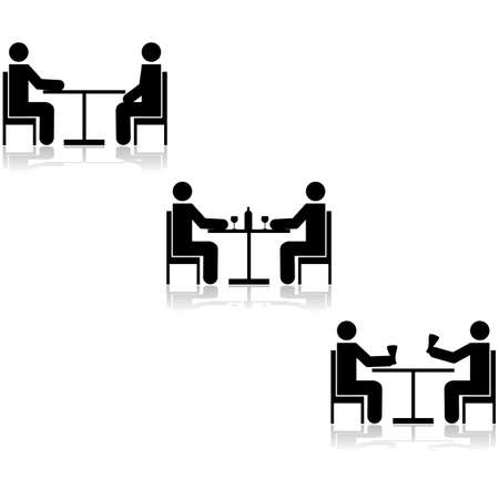 Icon set showing three different meetings taking place at a tableのイラスト素材