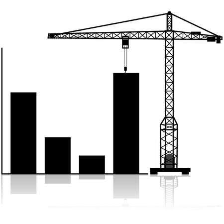Concept illustration showing a crane pulling the last bar in a graph upのイラスト素材