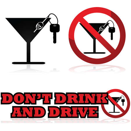 Icon collection showing a car key with an olive and skull key ring inserted in a cocktail drinkのイラスト素材