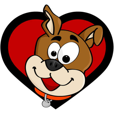Cartoon illustration showing a happy cute dog inside a heartのイラスト素材