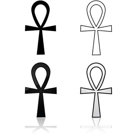 Icon set showing different representations of the ancient Egyptian symbol ankhのイラスト素材
