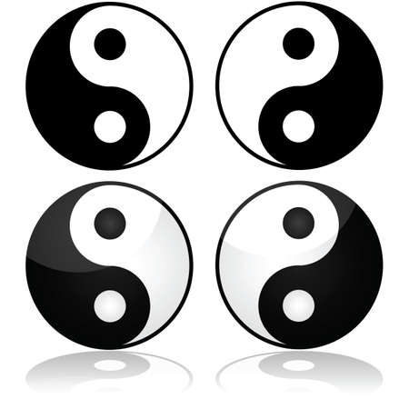 Icon set showing the traditional yin-yang symbol represented in different stylesのイラスト素材