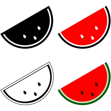 Icon set showing different representations of a slice of watermelonのイラスト素材