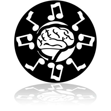 Concept illustration showing a brain surrounded by musical notesのイラスト素材