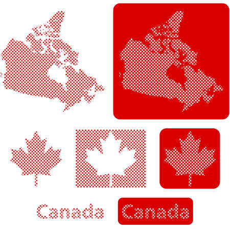 Concept illustration showing the map of Canada and the Canadian maple leaf made up of little circlesのイラスト素材
