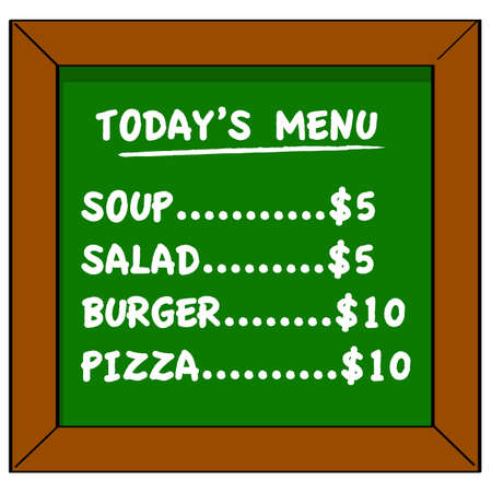 Cartoon illustration showing a small restaurant board displaying the menu of the dayのイラスト素材