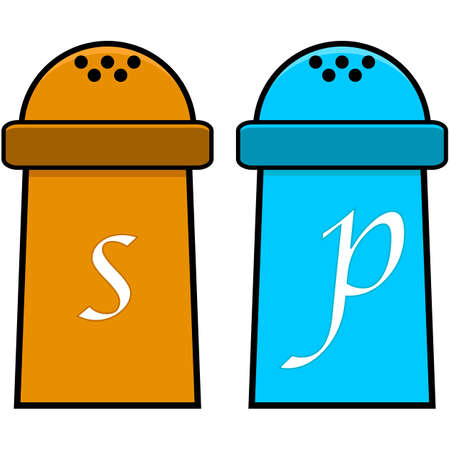 Cartoon illustration showing a salt and a pepper shakerのイラスト素材