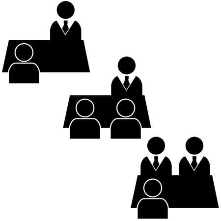 Icon set showing one or more people being interviewed by a single or multiple peopleのイラスト素材