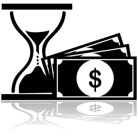 Concept illustration showing a bill and an hourglass to show time is moneyのイラスト素材