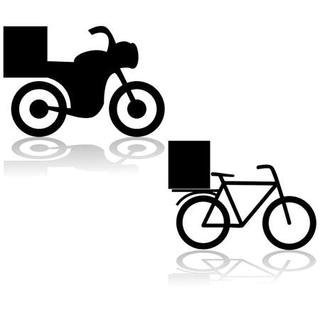Icons showing a motorcycle and a bicycle used for food deliveryのイラスト素材