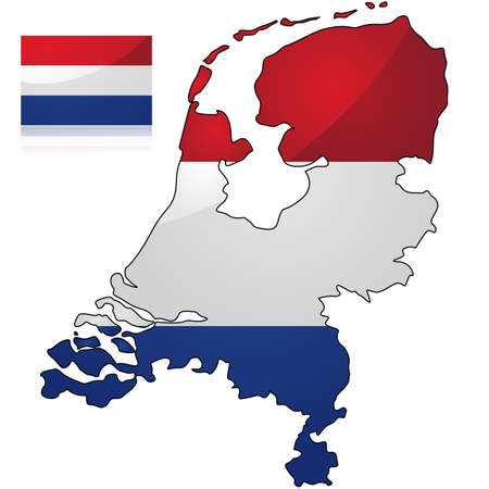 Glossy illustration showing the map and the flag of the Netherlandsのイラスト素材