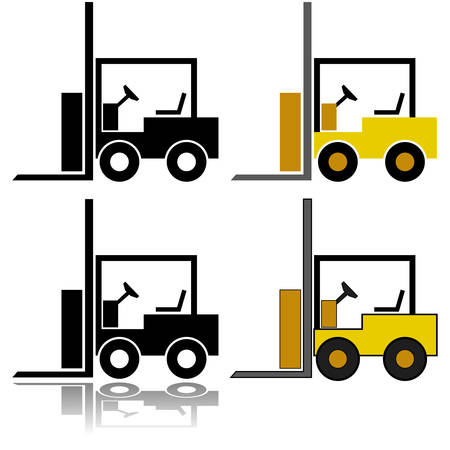 Icon set showing an illustration of a forklift represented in different stylesのイラスト素材