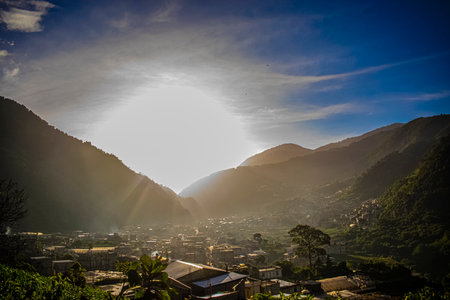 Sunset over the village in the guamalaの写真素材