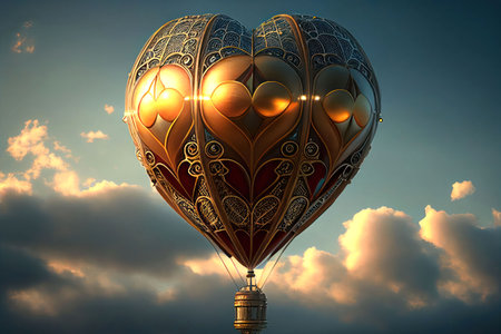 Hot air balloon in the shape of a heart. 3D illustration.の写真素材