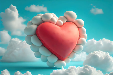 Valentine's day background with heart and clouds. 3d renderingの写真素材