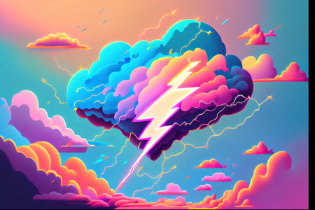 Clouds with lightning in the sky. vector illustration for your designの写真素材