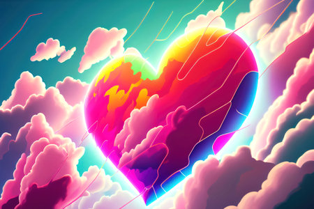 Heart in the clouds. 3D illustration. Valentine's Day.の写真素材