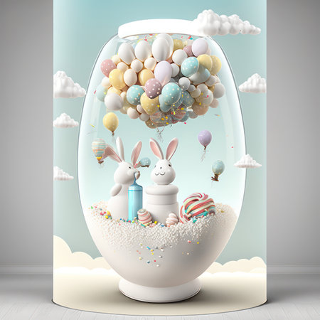 Easter eggs in a glass vase. 3D rendering.の素材