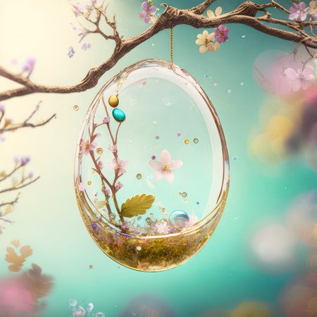 Easter egg with spring flowers. 3D illustration. spring backgroundの素材
