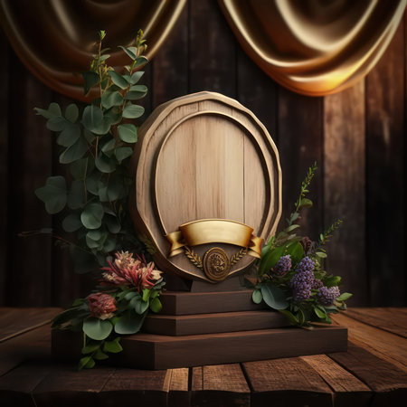 Wine barrel on a wooden pedestal. 3d rendering.の素材