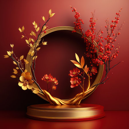 Podium and background for chinese new year. 3d renderの素材