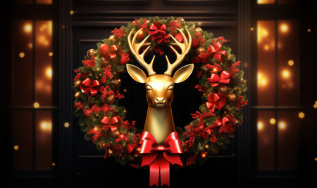 christmas lights and decorations wooden christmas box with red bow light, red, christmas background,の素材