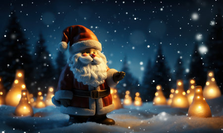 classic santa claus, the santa claus standing in front of the townの素材