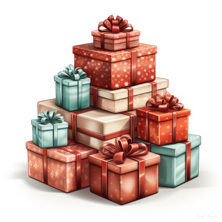 Christmas tree with many presents in it is made of shiny presents, sparking Christmas giftsの素材