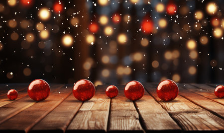 Christmas baubles in the snow, holiday balls hanging, Christmas backgroundの素材