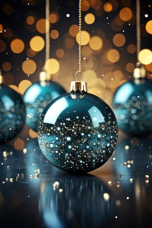 Christmas baubles in the snow, holiday balls hanging, Christmas backgroundの素材