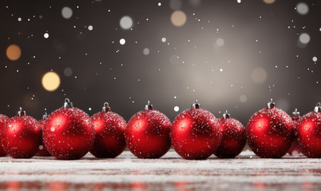 Christmas baubles in the snow, holiday balls hanging, Christmas backgroundの素材