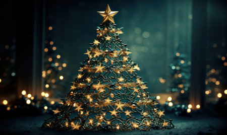 Christmas tree is with gifts, large Christmas tree, lights of Christmas tree in the room Christmas decorationの素材