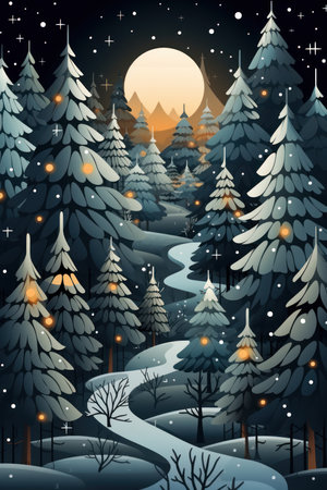 christmas sky stars lights on forest background, christmas sky stars with trees and stars arn trees, christmas backgroundの素材