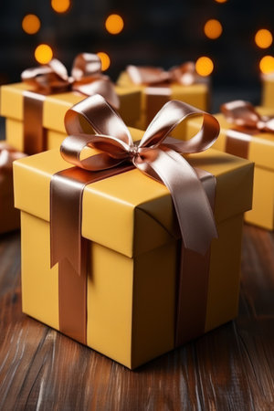 christmas presents, gifts box, christmas box golden bow, christmas backgroundの素材