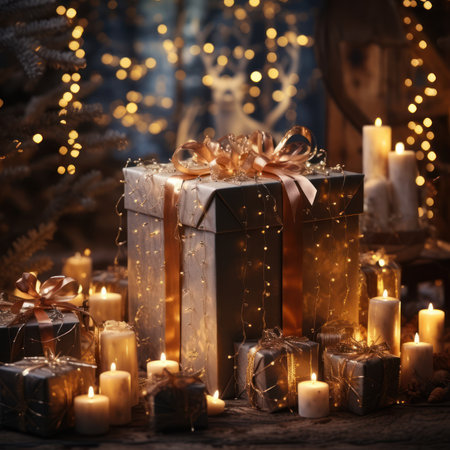 christmas presents, gifts box, christmas box golden bow, christmas backgroundの素材