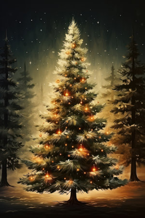 christmas trees, tree light, christmas tree stars, golden lights, christmas backgroundの素材