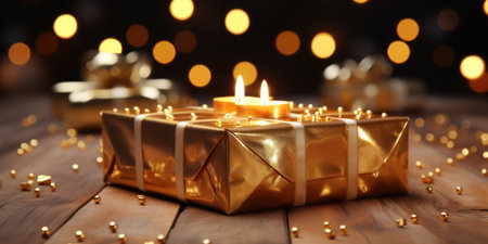 christmas presents, gifts box, christmas box golden bow, christmas backgroundの素材