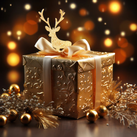 christmas presents, gifts box, christmas box golden bow, christmas backgroundの素材