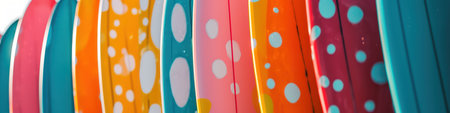Close-up of colorful paper rolls in a row. Horizontal bannerの素材