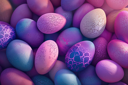 3d render of easter eggs in pastel colors with abstract patternの素材