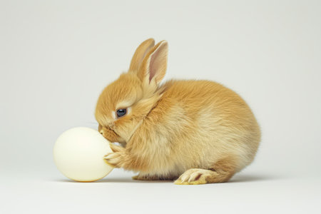 Rabbit with a ball on a white background. Easter bunny.の素材
